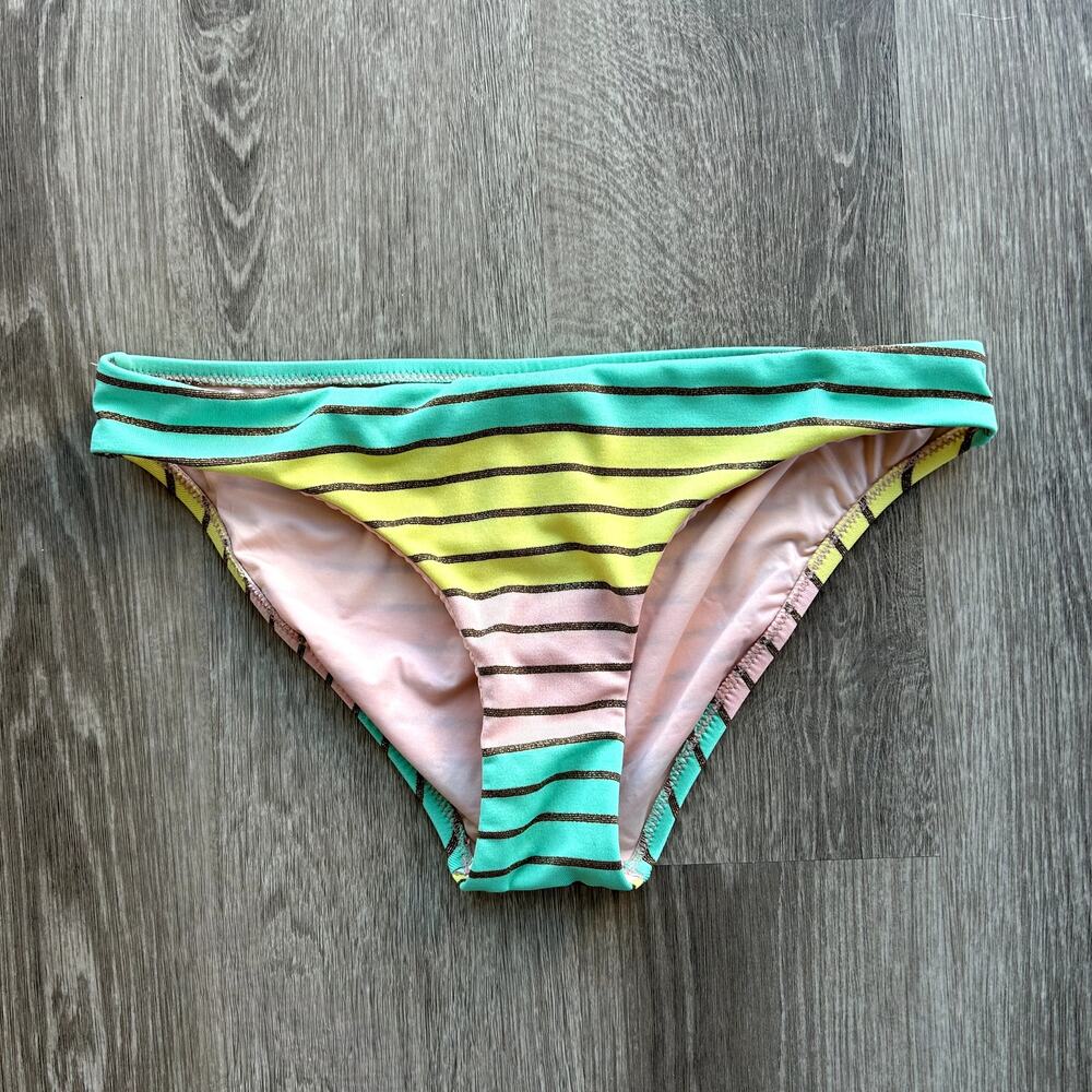 Trina Turk Lurex Stripe Bikini Bralette Top Pastel Stripe Swim Size 6 Pink Teal - Picture 6 of 16